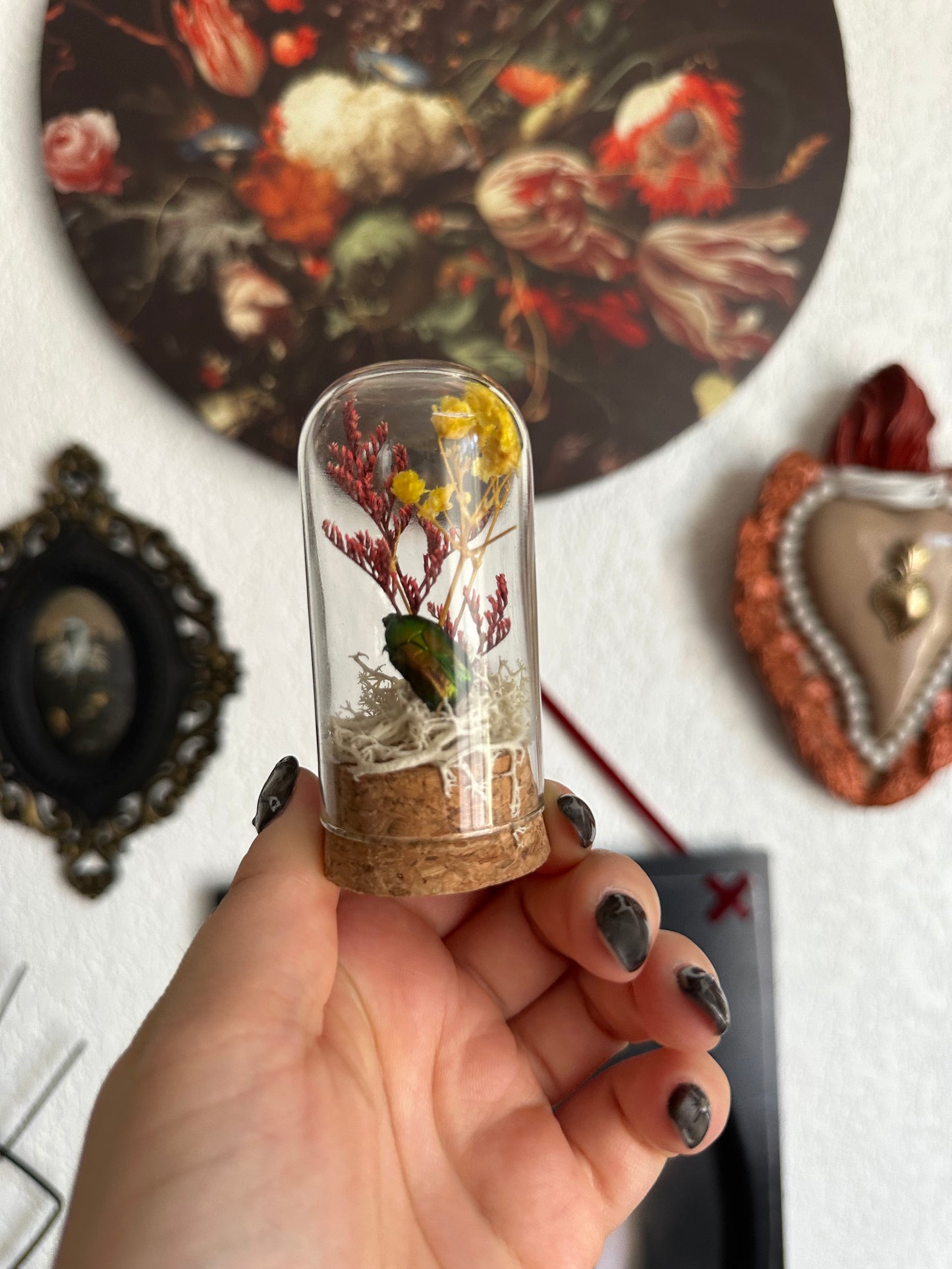 Petites curiosités : mini globe avec cétoine(s) et fleurs !