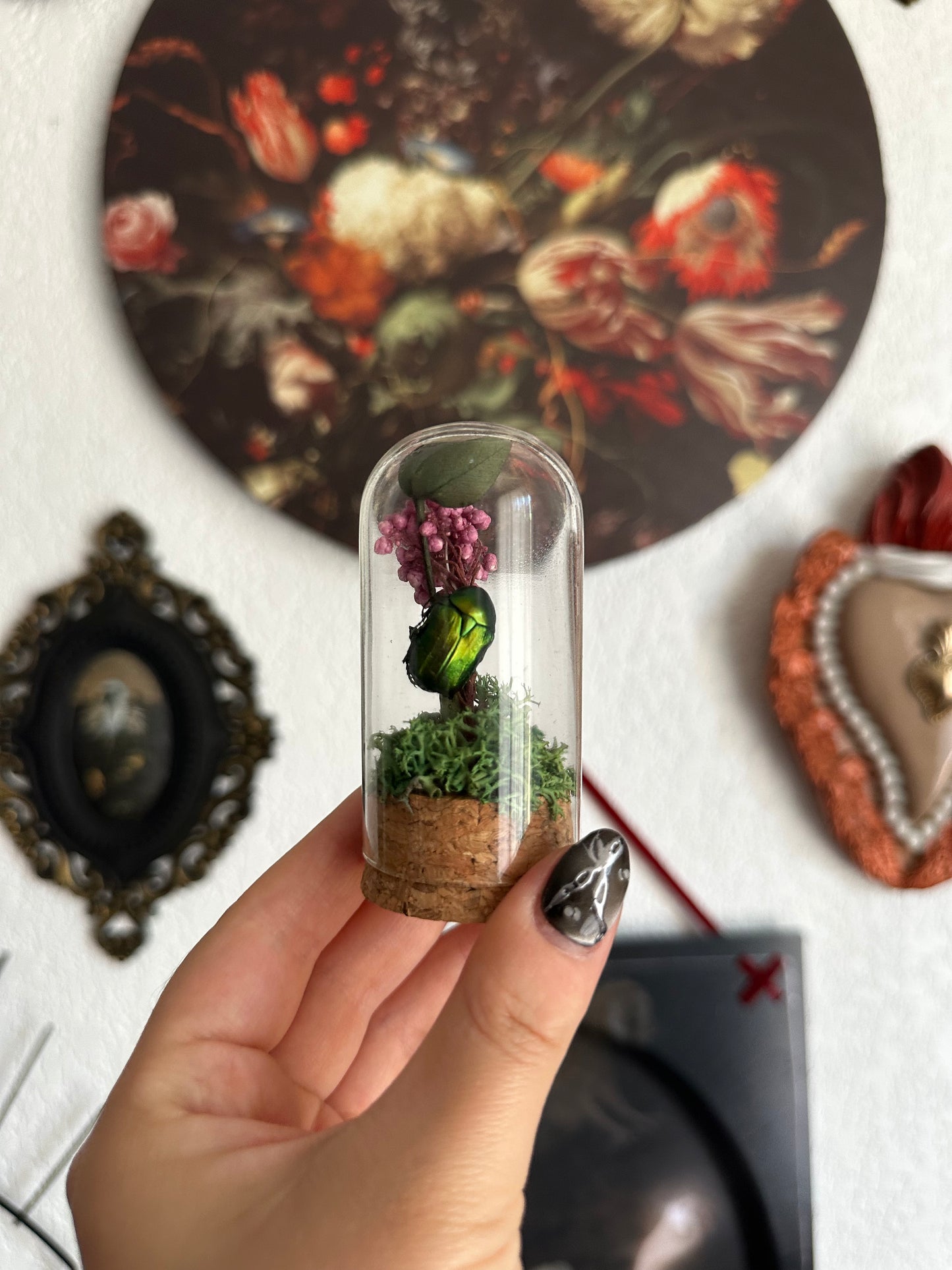 Petites curiosités : mini globe avec cétoine(s) et fleurs !